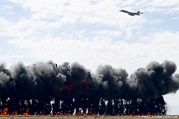 WK15_314 B-1 flyby with pyro wall of fire.